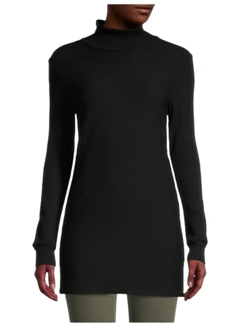 Monrow Black Ribbed Longline Mockneck Sweater